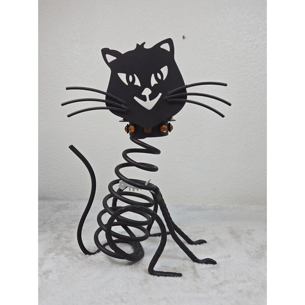 Partylite Halloween Votive Candle Metal Skeleton Black Cat W/ Fish In Tummy